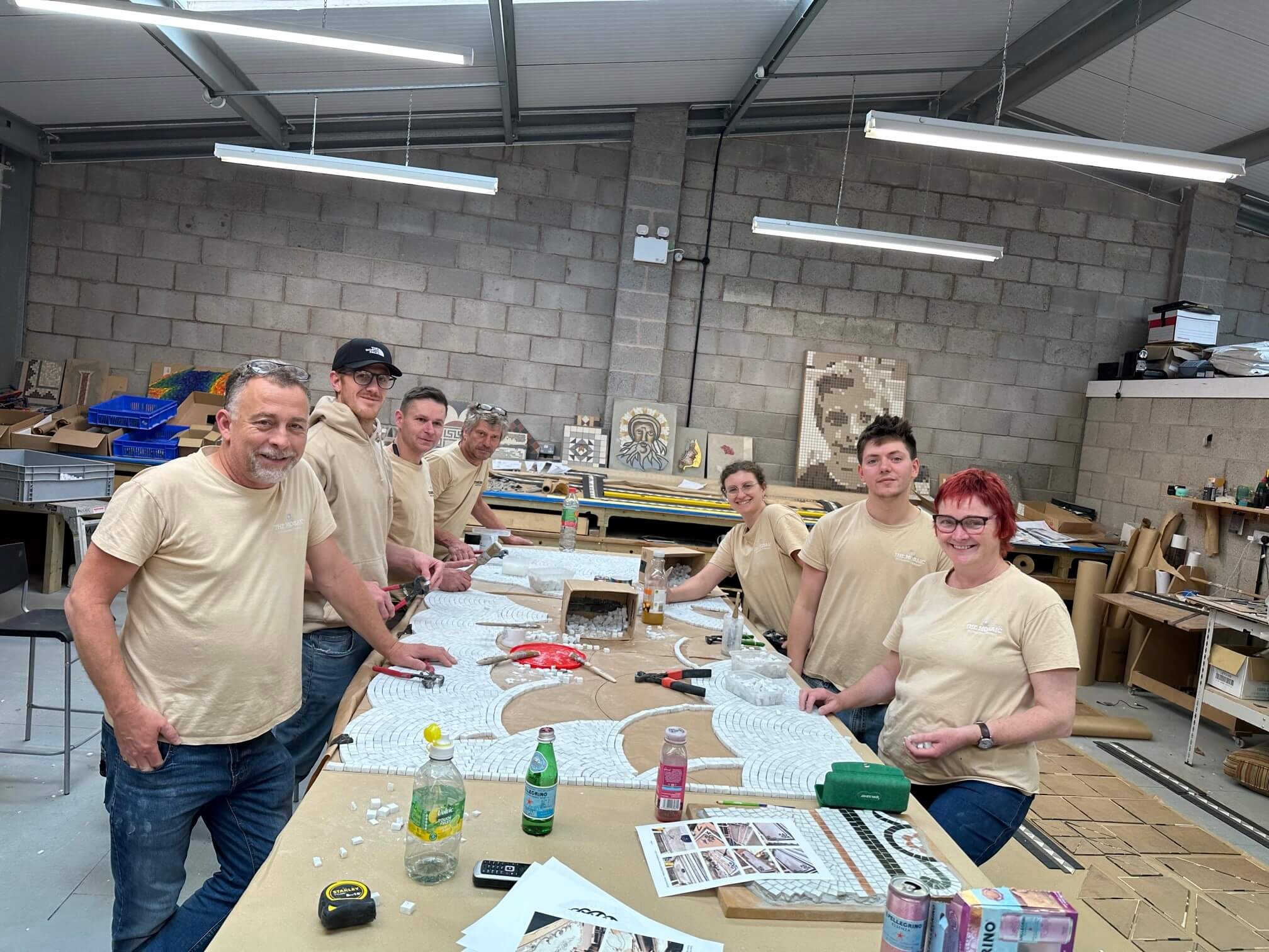 the workshop last week, working on a large new marble mosaic, new private geometric and started on two new replica murals