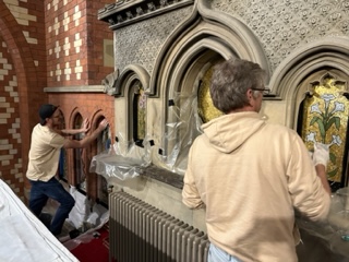 the sympathetic cleaning, stabilising, minor in-situ repairs and gilding of beautiful Venetian glass Salviati wall and un-glazed ceramic Oppenheimer floor Mosaics decorating the Church