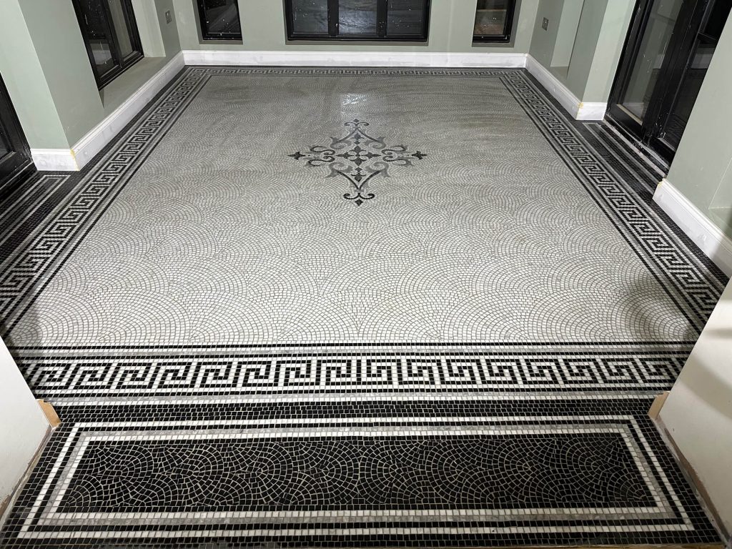 New marble mosaic and geometric tile installations completed in Market Harborough.