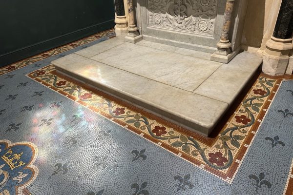 mosaic restoration services completed. mosaic restoration for historical buildings. Our team of mosaic restorers and specialists worked on this historical mosaic project at St Kevins Church, Dublin